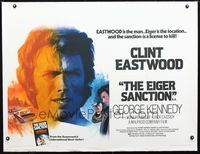 2y174 EIGER SANCTION linen British quad poster '75 different art of Clint Eastwood by Jean Mascii!