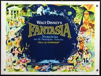 2y175 FANTASIA linen British quad R60s cartoon montage art w/Mickey Mouse, Disney musical classic!