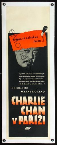 2y137 CHARLIE CHAN IN PARIS linen Czech 12x37 poster '35 great headshot image of Asian Warner Oland!