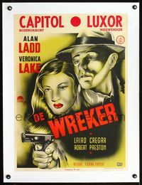 2y084 THIS GUN FOR HIRE linen Dutch '40s different art of Alan Ladd with gun & sexy Veronica Lake!