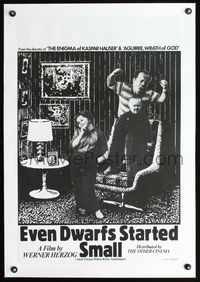 2y184 EVEN DWARFS STARTED SMALL linen English double crown '70s Werner Herzog, great wacky image!
