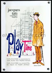 2y074 PLAYTIME linen Finnish movie poster '67 great artwork of Jacques Tati as Monsieur Hulot!