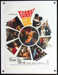 2y156 FUNNY GIRL linen French 23x31 '69 cool different photo montage of Barbra Streisand & Sharif!