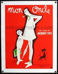 2y160 MON ONCLE linen French 23x31 R70s art of Jacques Tati as My Uncle, Mr. Hulot by Pierre Etaix!