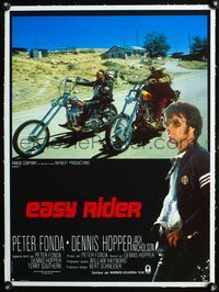 2y165 EASY RIDER linen French 15x21 R80s great image of Peter Fonda & Dennis Hopper on motorcycles!