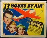 2y307 13 HOURS BY AIR linen 1/2sh '36 Fred MacMurray, Joan Bennett, Zasu Pitts, cool airplane art!