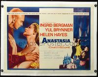 2y308 ANASTASIA linen half-sheet poster '56 great romantic close up of Ingrid Bergman & Yul Brynner!