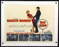 2y314 BUS STOP linen 1/2sheet '56 great image of Don Murray holding sexy Marilyn Monroe + 4 photos!