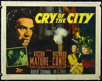2y315 CRY OF THE CITY linen half-sheet '48 film noir, Victor Mature, Richard Conte, Shelley Winters
