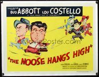 2y334 NOOSE HANGS HIGH linen 1/2sh '48 cool cartoon art of Abbott & Costello on the run from crooks!