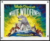 2y349 WHITE WILDERNESS linen 1/2sh '58 Disney, art of polar bear & arctic animals on top of world!