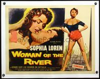 2y350 WOMAN OF THE RIVER half-sheet R57 sexiest full-length art of Sophia Loren & kiss close up too!