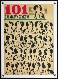2y247 ONE HUNDRED & ONE DALMATIANS linen Polish 23x33 '66 Disney, best art of puppies by Baczewska!
