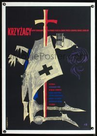2y239 KNIGHTS OF THE TEUTONIC ORDER linen Polish 23x33 poster '60 Krzyzacy, cool art by Cieslewicz!