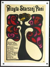 2y258 VISIT linen Polish 23x33 movie poster '65 Ingrid Bergman, cool different art by Jan Lenica!