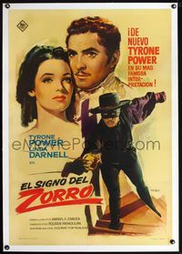 2y088 MARK OF ZORRO linen Spanish R63 different art of masked Tyrone Power & Linda Darnell by Mac!
