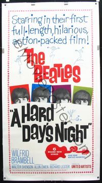 2z168 HARD DAY'S NIGHT linen 3sh '64 great image of The Beatles John, Paul, George & Ringo, classic!