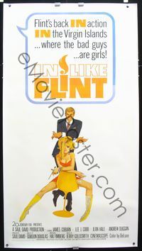 2z174 IN LIKE FLINT linen 3sheet '67 art of secret agent James Coburn & sexy Jean Hale by Bob Peak!