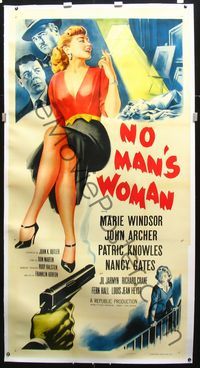 2z178 NO MAN'S WOMAN linen 3sheet '55 different art of gun pointing at sleazy smoking Marie Windsor!