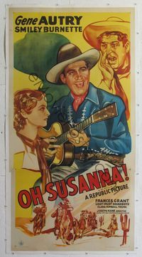 2z179 OH SUSANNA linen three-sheet R43 wonderful art of singing cowboy Gene Autry playing guitar!