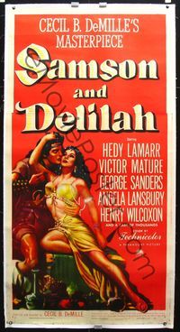 2z188 SAMSON & DELILAH linen 3sh '49 full-length art of Hedy Lamarr & Victor Mature,Cecil B. DeMille