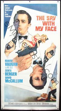 2z194 SPY WITH MY FACE linen 3sheet '66 Robert Vaughn, Man from UNCLE, cool playing card design!