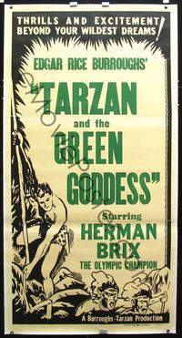 2z196 TARZAN & THE GREEN GODDESS linen 3sheet '38 cool art of Herman Brix, The Olympic Champion!