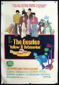 2z147 YELLOW SUBMARINE linen 40x60 '68 cool psychedelic art of Beatles John, Paul, Ringo & George!
