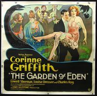 2z145 GARDEN OF EDEN linen 6sheet '28 cool stone litho of sexy Corinne Griffith & serpent & apple!
