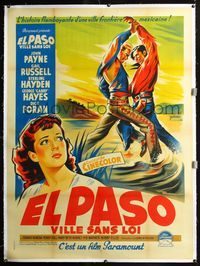 2z124 EL PASO linen French 1p '49 cool Grinsson art of Payne & Hayden fighting + sexy Gail Russell!