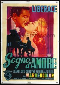 2z105 SINCERELY YOURS linen Italian 1p '55 great romantic art of Liberace & Joanne Dru by Martinati!