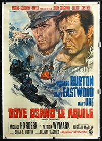 2z106 WHERE EAGLES DARE linen Italian 1panel '68 cool different art of Eastwood & Burton by Stefano!