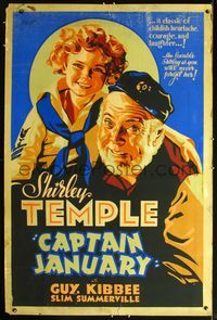 3a011 CAPTAIN JANUARY 40x60 '36 great art of cutest sailor Shirley Temple & captain Guy Kibbee!