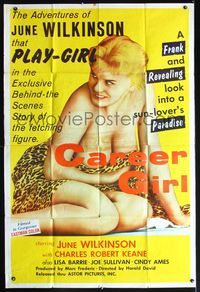 3a057 CAREER GIRL 40x60 movie poster '59 super sexy near-naked June Wilkinson holding leopard skin!