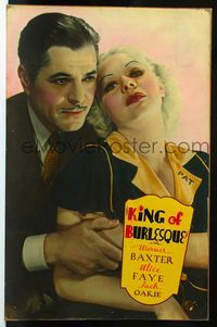 3a018 KING OF BURLESQUE 40x60 '35 great huge romantic close up of sexy Alice Faye & Warner Baxter!