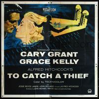 3a006 TO CATCH A THIEF 6sh '55 best romantic c/u art of Grace Kelly & Cary Grant, Alfred Hitchcock
