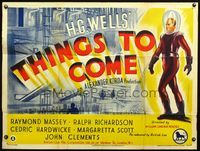 3a013 THINGS TO COME British quad poster R48 William Cameron Menzies, H.G. Wells, cool stone litho!