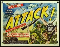 3a117 ATTACK, THE BATTLE OF NEW BRITAIN style B 1/2sh '44 c/u art of WWII soldiers filmed under fire