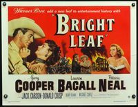3a124 BRIGHT LEAF 1/2sheet '50 great art of Gary Cooper grabbing sexy Lauren Bacall, Patricia Neal