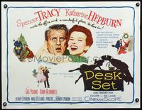 3a134 DESK SET half-sheet '57 Spencer Tracy & Katharine Hepburn make the office a wonderful place!