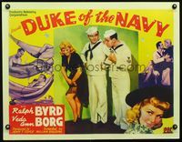 3a138 DUKE OF THE NAVY half-sheet '42 Ralph Byrd & Stubby Kruger stare at Veda Ann Borg's sexy leg!