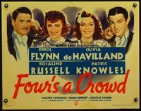 3a142 FOUR'S A CROWD style B 1/2sh '38 Errol Flynn, Olivia de Havilland, Rosalind Russell, Knowles