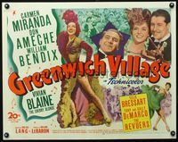 3a145 GREENWICH VILLAGE half-sheet '44 sexy full-length Carmen Miranda, Don Ameche, William Bendix