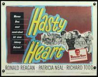 3a150 HASTY HEART 1/2sheet '50 patient Ronald Reagan & nurse Patricia Neal help dying Richard Todd!