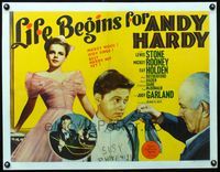 3a161 LIFE BEGINS FOR ANDY HARDY 1/2sh '41 Mickey Rooney in trouble & Judy Garland in pretty dress!