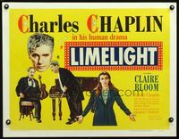 3a162 LIMELIGHT half-sheet '52 aging Romeo Charlie Chaplin romances pretty young Claire Bloom!