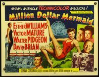 3a170 MILLION DOLLAR MERMAID style B 1/2sheet '52 different images of sexy swimmer Esther Williams!