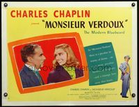 3a171 MONSIEUR VERDOUX style B 1/2sh '47c/u of Charlie Chaplin as gentleman Bluebeard w/Marilyn Nash