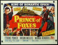 3a180 PRINCE OF FOXES 1/2sheet '49 Orson Welles, Tyrone Power w/sword protects pretty Wanda Hendrix!