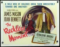 3a183 RECKLESS MOMENT 1/2sheet '49 cool image of James Mason & Joan Bennett, directed by Max Ophuls!